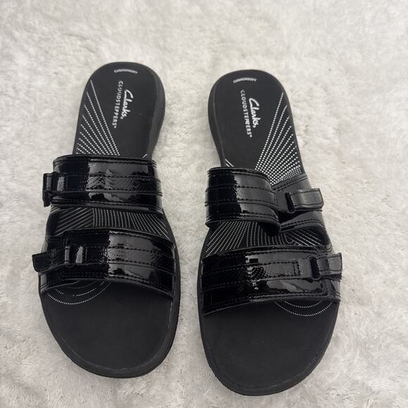 Clarks Cloudsteppers Breeze Piper Sandal Women’s Size 11 Black Patent Adjustable - Picture 1 of 6